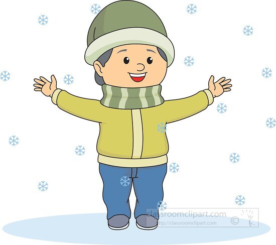 boy enjoying snowfall clipart
