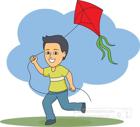 boy flying a red kite