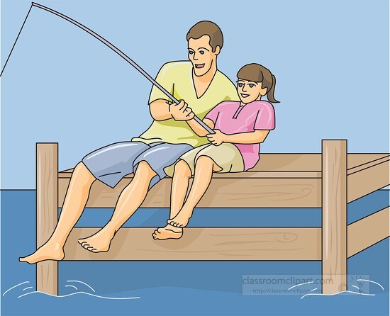 boy girl fishing on pier clipart