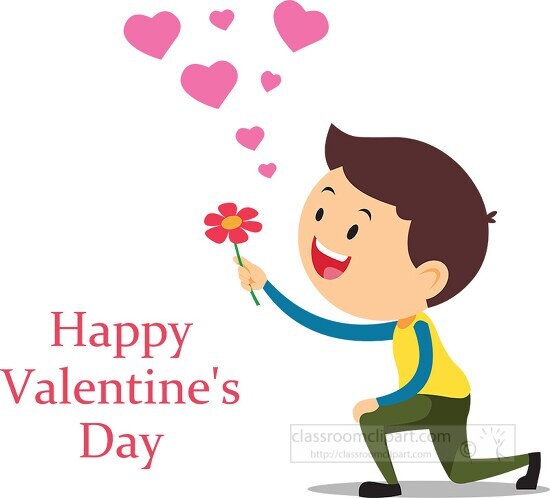 boy giving flower valentines day clipart