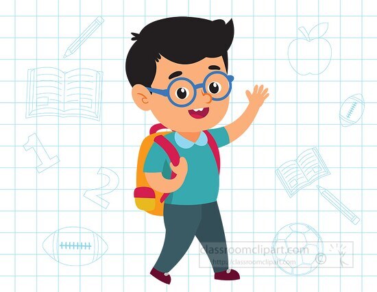 boy going back to school clipart 2