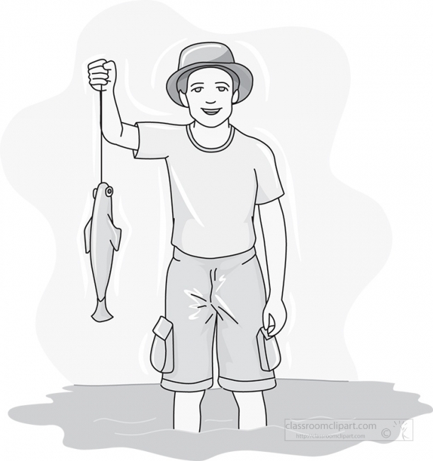 boy holding fish 912 gray