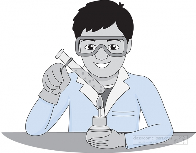 boy holding test tube on flame in science lab science gray color