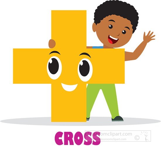 boy holds cross cartoon shape geometry character clipart