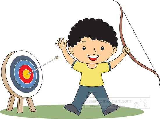 boy jumping in joy for hitting target perfactly archery clipart 
