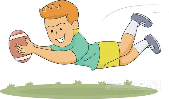 Rugby Clipart-boy leaps in the air to catch rugby ball clipart