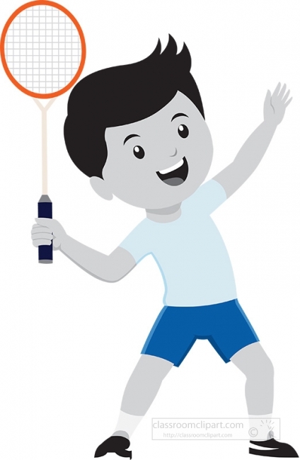 boy playing badminton sports gray color clipart