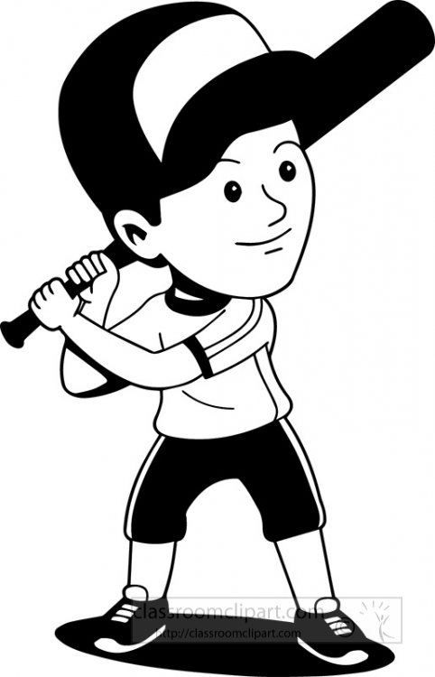 boy playing baseball black line outline clipart