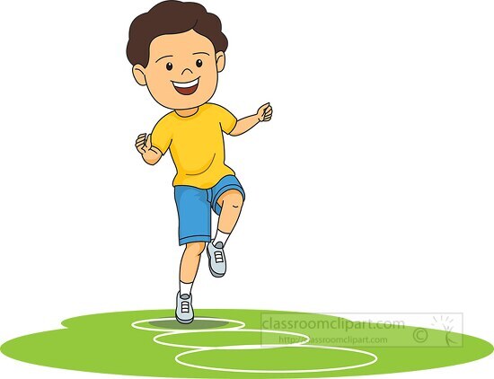 boy playing hop scotch on one foot clipart