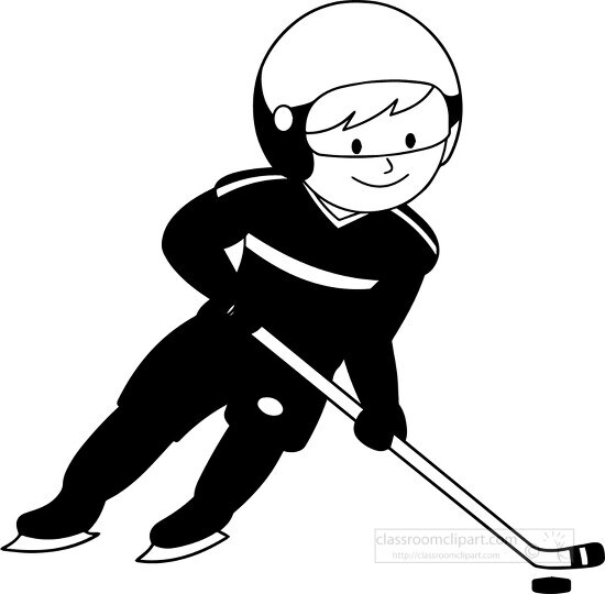 boy playing ice hockey outline clipart