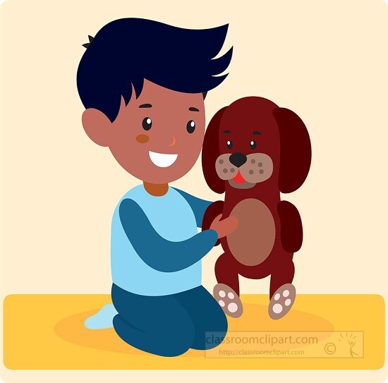 boy playing with stuffed toy dog clipart