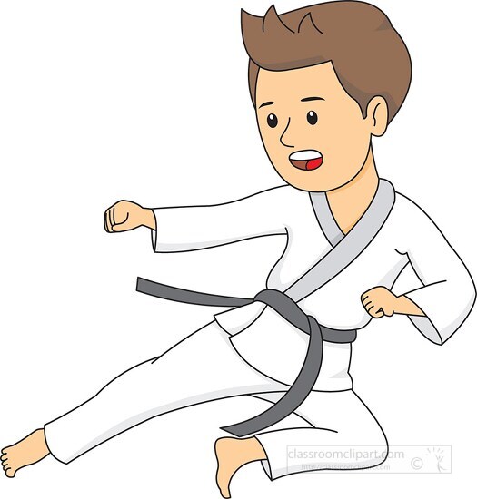 boy practicing karate kick clipart