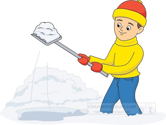 boy shoveling winter snow