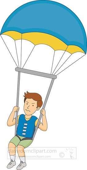 boy sitting harnessed on parachute