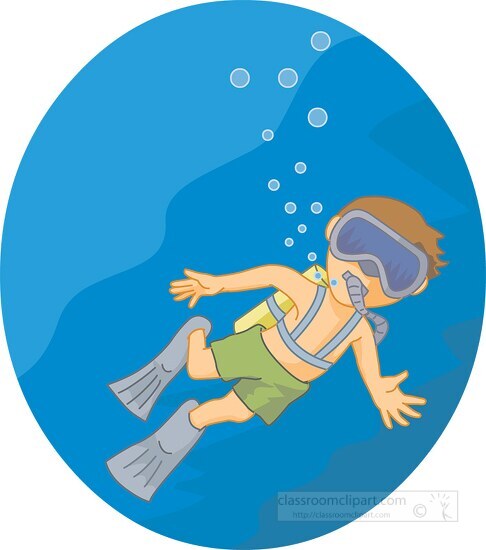 boy snorkeling underwater clipart