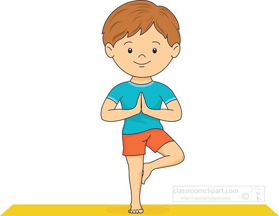 boy standing on one leg practicing yoga vector clipart