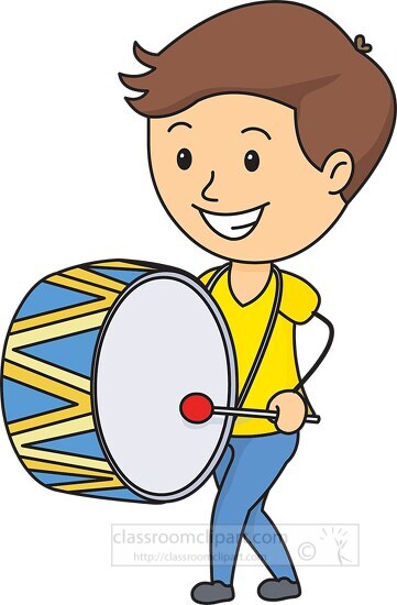 boy standing playing a large drum