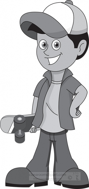 boy standing with his skateboard gray color