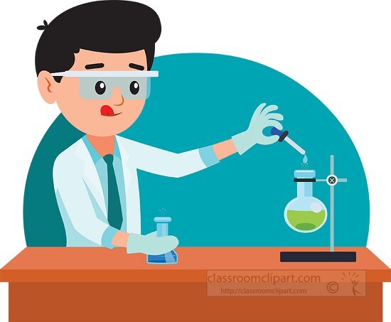 boy student in laboratory performing experiment science clipart