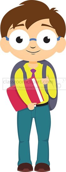 School Clipart-boy student with his bag pack and book back to