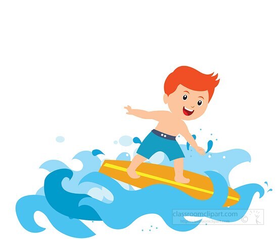 boy surfing on large wave clipart