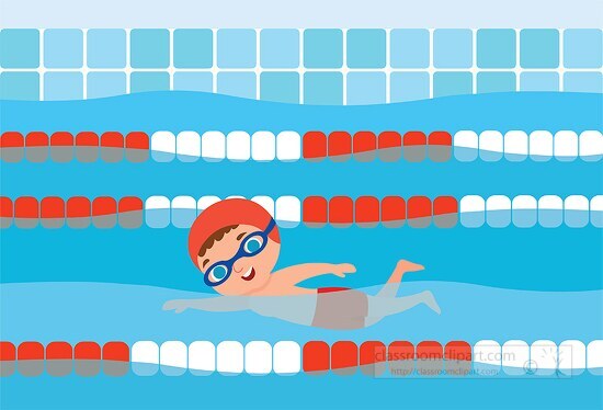 boy swimming laps in pool clipart