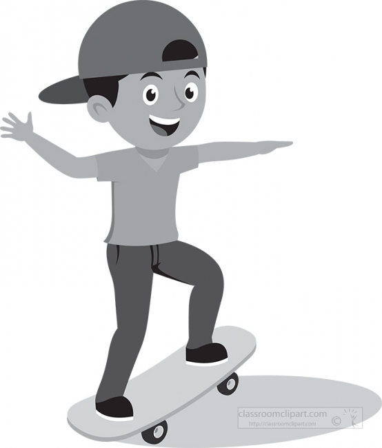 boy wearing baseball hat riding skateboardi gray color