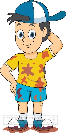 Children Kids Clipart-boy wearing hat with muddly clothes clipart