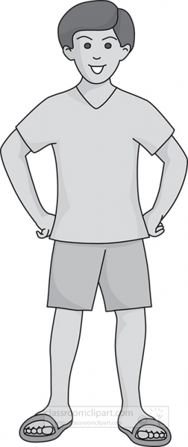 boy wearing shorts sandels gray