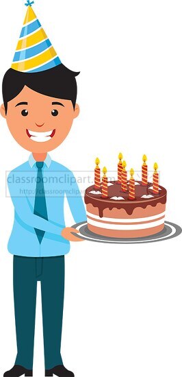 boy with birthday cake clipart