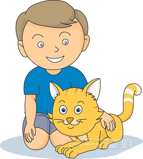 boy with pet cat clipart