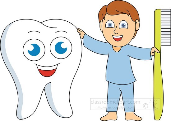 Boy with Toothbrush and Tooth Cartoon