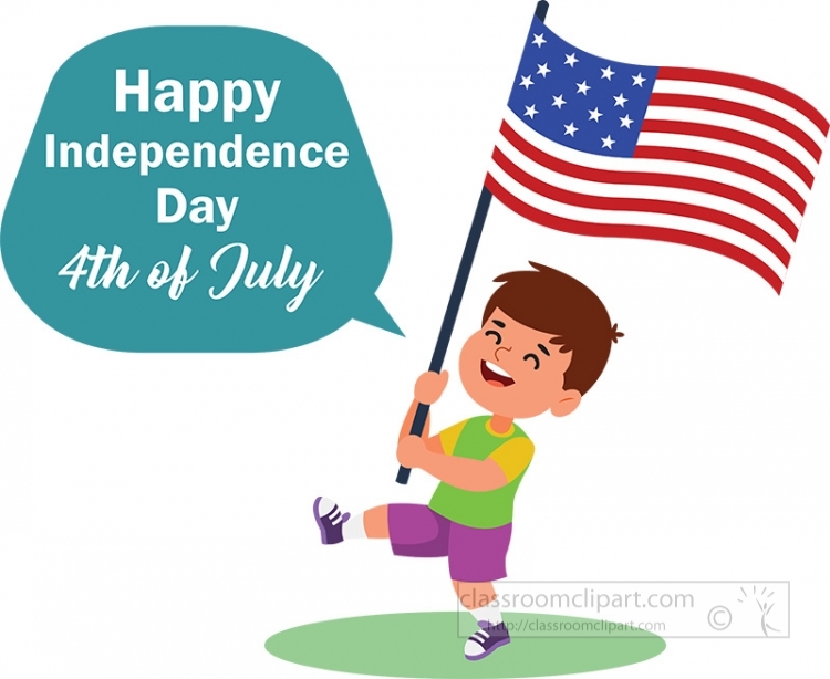 boy with US flag 4th of july clipart