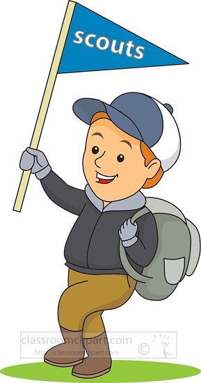 boyscout wearing backpack holding flag clipart