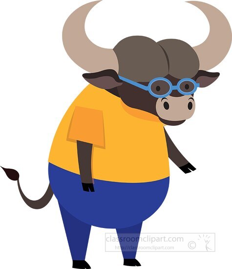buffalo cartoon character wearing clothes clipart