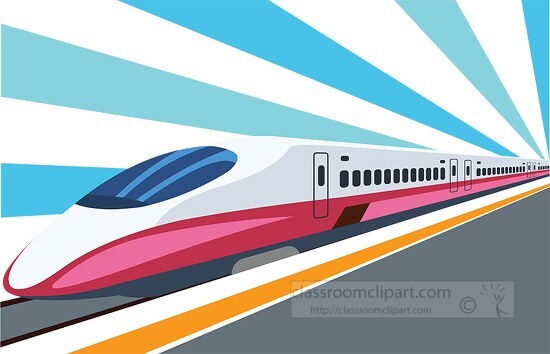bullet train in pink and white color on station train clipart