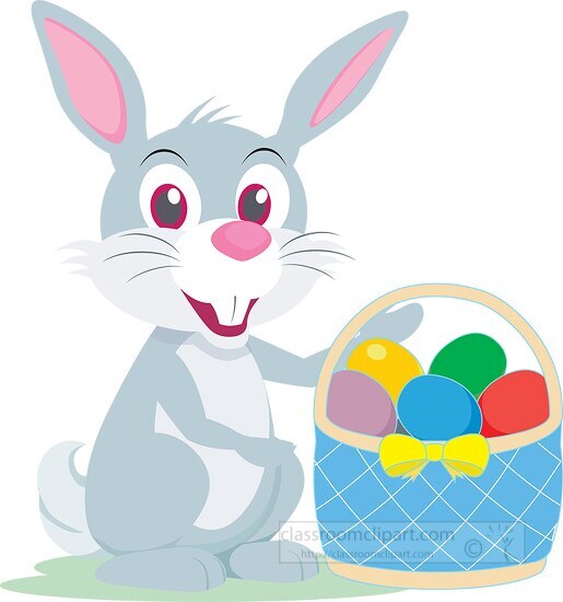 bunny rabbit holding basket of easter eggs clipart