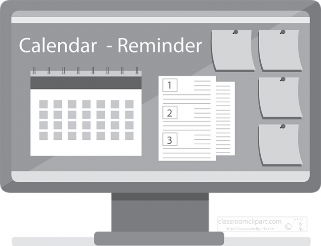 calendar reminder notes on computer gray clipart 2