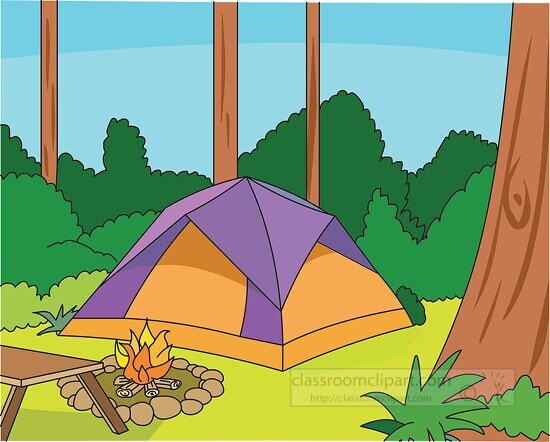 camping in forest clipart