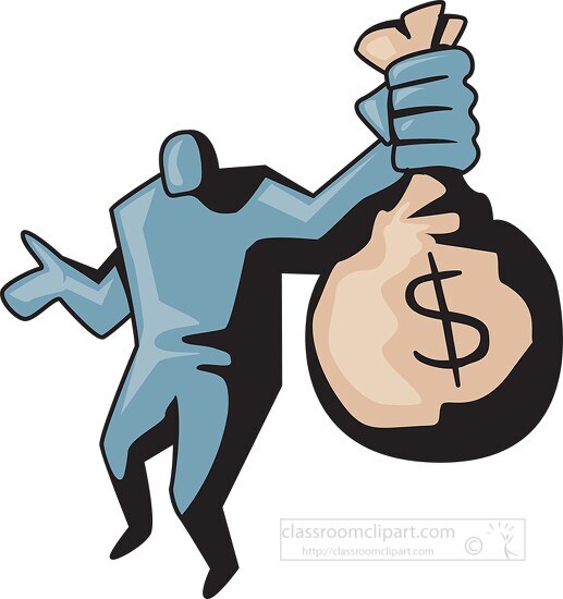 cartoon character holding a bag of money