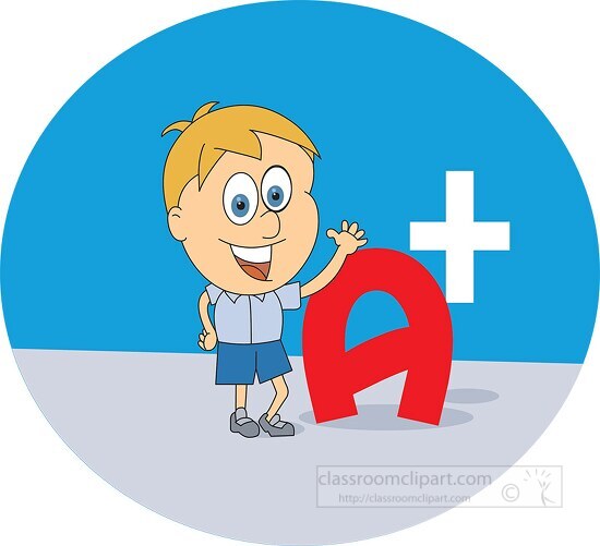cartoon character with A plus student grade clipart