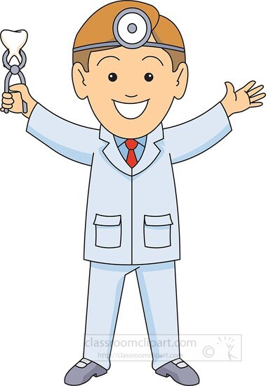 cartoon dentist holding extracted tooth clipart