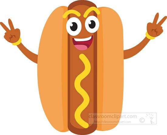 cartoon hot dog character with mustard clipart