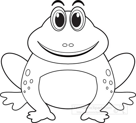 cartoon style big eyed frog black white outline clipart