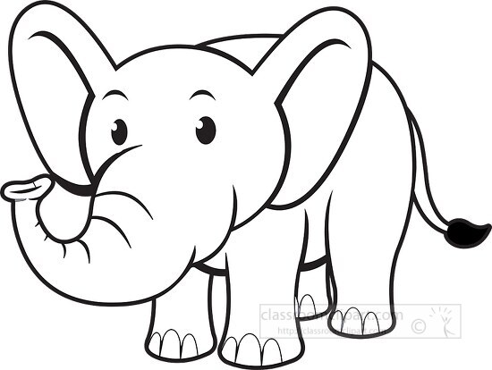 cartoon style gray baby elephant clipart outline