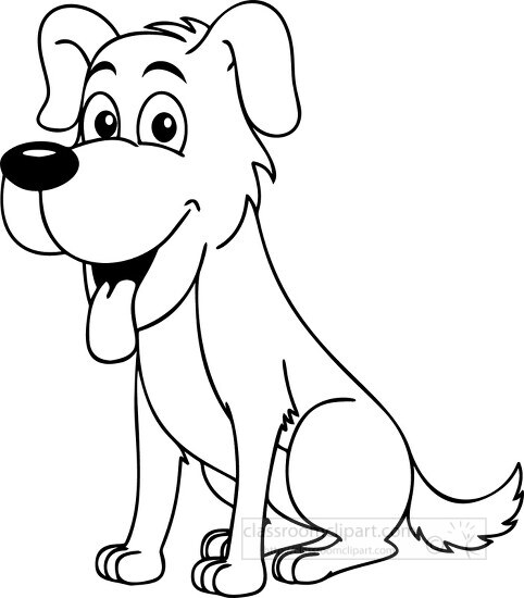 cartoon style happy dog with tongue out black outline clipart