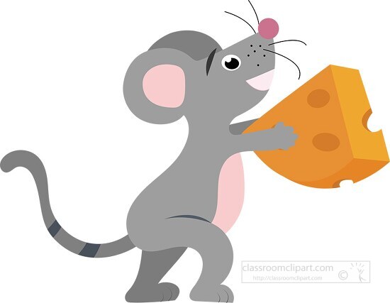 cartoon style mouse holding piece of cheese