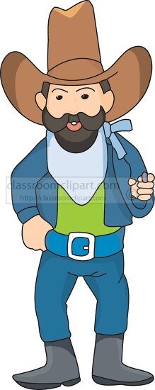 cartoon style old time cowboy wearing hat gun clipart