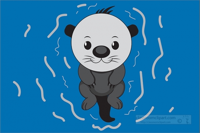 cartoon style vector sea otter in water gray color