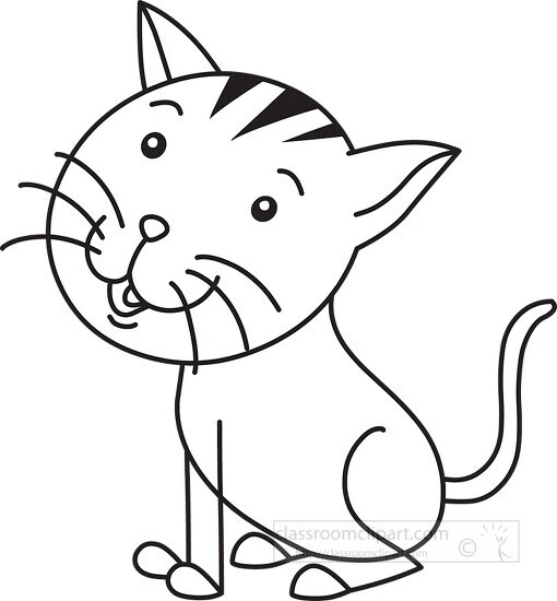 cat stick character black white outline clipart